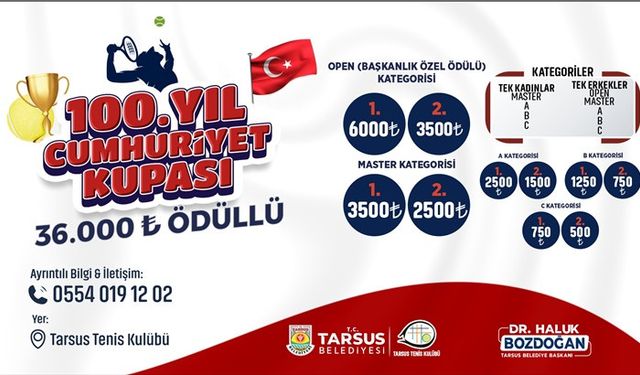 Tarsus'ta 100. Yıl Cumhuriyet Kupası Tenis Turnuvası Başladı